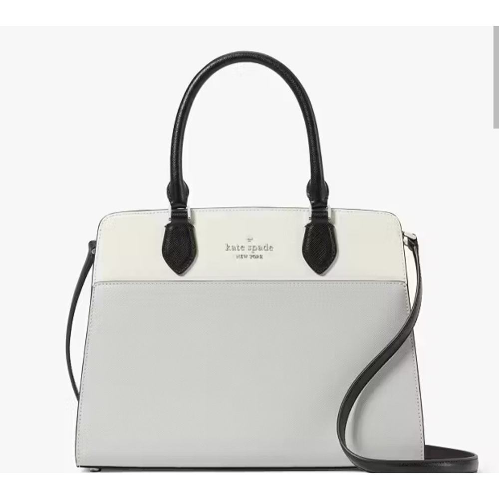 KATE SPADE MADISON MEDIUM SATCHEL SHOULDER BAG TOTE GREY COLORBLOCK LEATHER